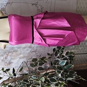 Manoukian Fushia Satin Velour Strap/Waist Ruffle Front Gown Large